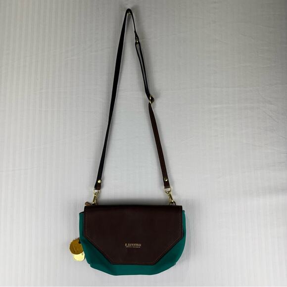 R. Riveter American Handmade Crossbody Purse Canvas Cotton Cow Hide Leather Bag - Picture 2 of 9